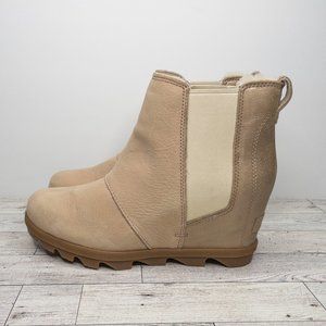 SOREL Joan of Arc Wedge ll CHELSEA LUX Ankle Bootie Tan Blush Metallic size 8.5